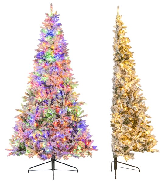 Costway Albero di natale pre-illuminato innevato con 652 punte di rami in PE e PVC, Albero di natale artificiale metà 180 cm Verde