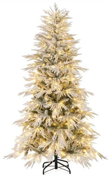 Costway Albero di natale decorazione natalizia pre-illuminata con 250 luci LED bianco caldo, Albero di natale artificiale innevato da 180 cm Verde