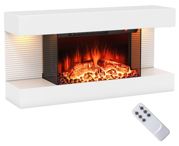 Costway Camino elettrico stufa da 750W/1500W con luci LED 12 colori di fiamma, Camino elettrico da parete a 3 lati Bianco