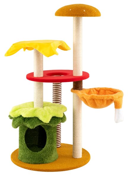 Costway Torre multi-livello per gatti a tema hamburger con letto a cestino sospeso, Albero per gatti 117 cm tiragraffi in sisal Verde