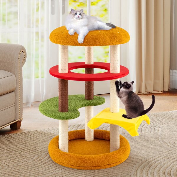 Costway Torre multi-livello per gatti con trespolo imbottito tiragraffi di sisal, Albero per gatti 106 cm per animali domestici Verde