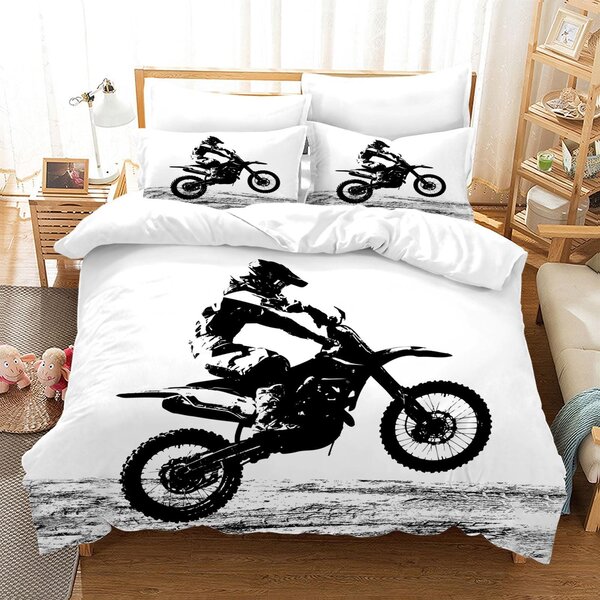 Omgoods - Set di lenzuola per letto a tema motociclette, 135 x 200 cm