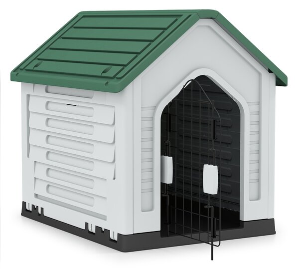 Costway Rifugio per animali domestici da interno ed esterno con porta, Casa per cani in plastica in metallo bloccabile Verde