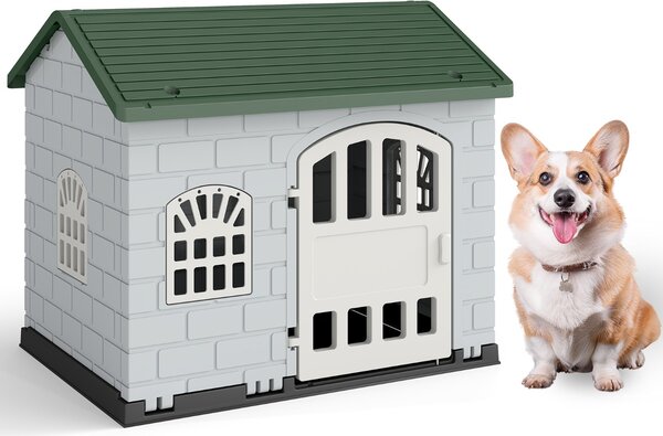 Costway Rifugio per animali domestici da esterno e interno con porta bloccabile, Cuccia per cani in plastica impermeabile Verde scuro