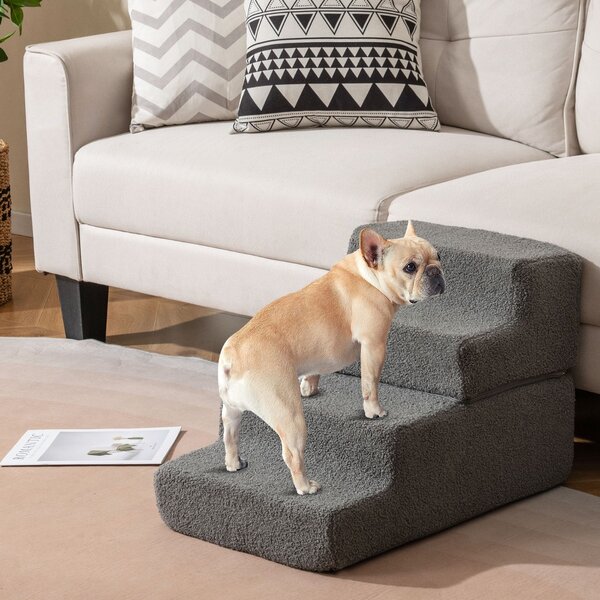 Costway Rampa per cani pieghevole con fondo antiscivolo e copertura rimovibile, Scalette in schiuma a 4 gradini Grigio