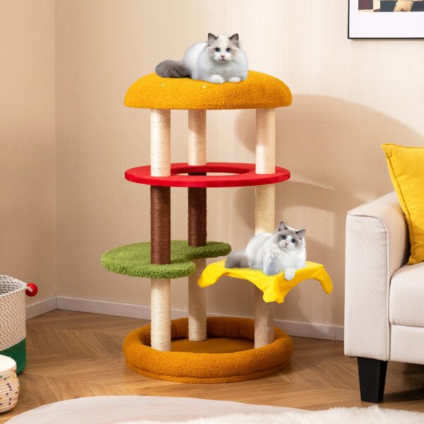 Costway Torre multi-livello per gatti con trespolo imbottito tiragraffi di sisal, Albero per gatti 106 cm per animali domestici Verde