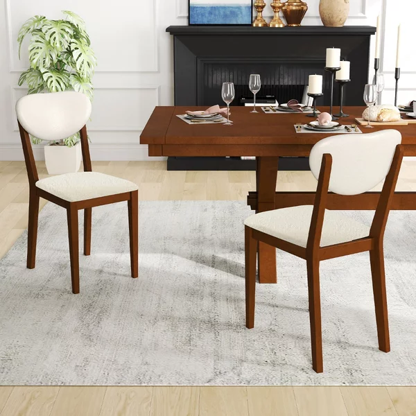 Costway Sedie moderne senza braccioli con gambe in legno di gomma, Set da 2 sedie da pranzo per soggiorno ristorante Noce