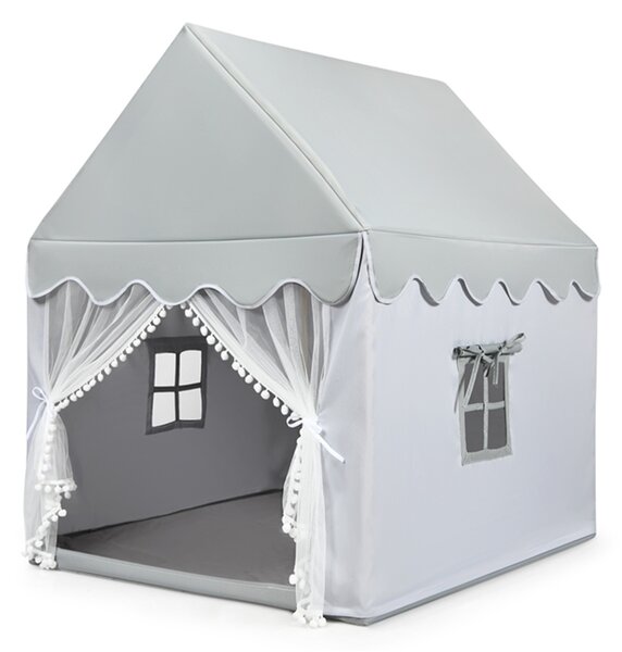 Costway Tenda da gioco per bambini con materassino imbottito con struttura in legno, Casetta interna con finestre carine Grigio