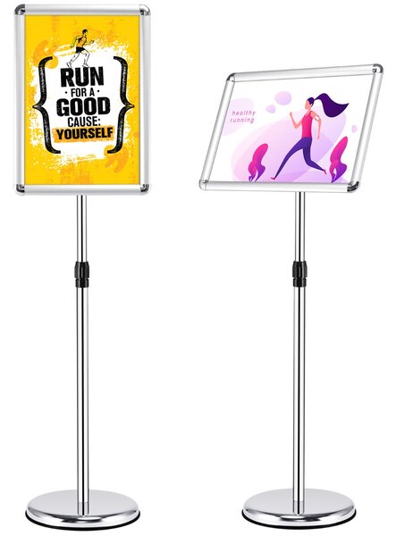 Costway Lavagnetta da pavimento autoportante, Bacheca porta menù in metallo con altezza regolabile 89-135cm Argento