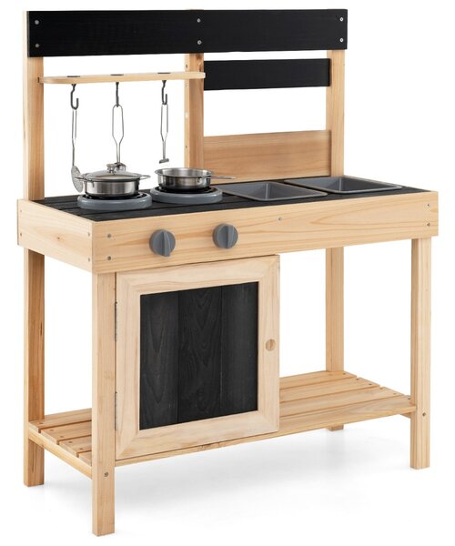 Costway Cucina da esterno per bambini con 2 lavandini removibili, Set da cucina per bambini da cucina con spazio Naturale