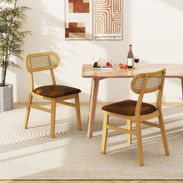 Costway Set 2 sedie da pranzo in legno con seduta imbottita e rivestimento in pelle sintetica, Sedie in stile metà secolo Marrone