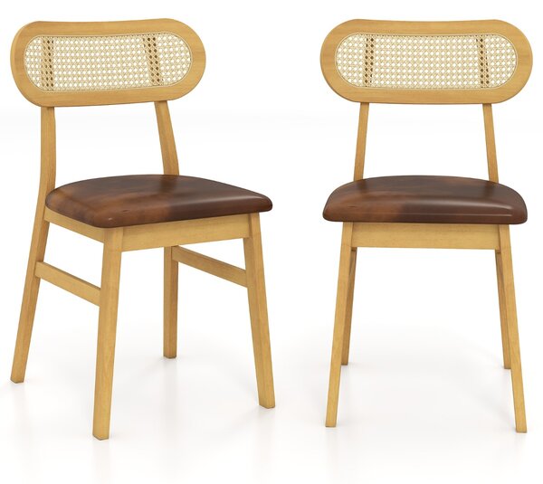 Costway Set 2 sedie da pranzo in legno con seduta imbottita e rivestimento in pelle sintetica, Sedie in stile metà secolo Marrone