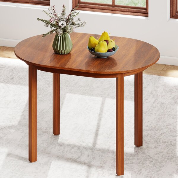 Costway Tavolo da cucina ovale con gambe in legno di caucciù per soggiorno, Tavolo da pranzo in legno per 2-4 persone Noce