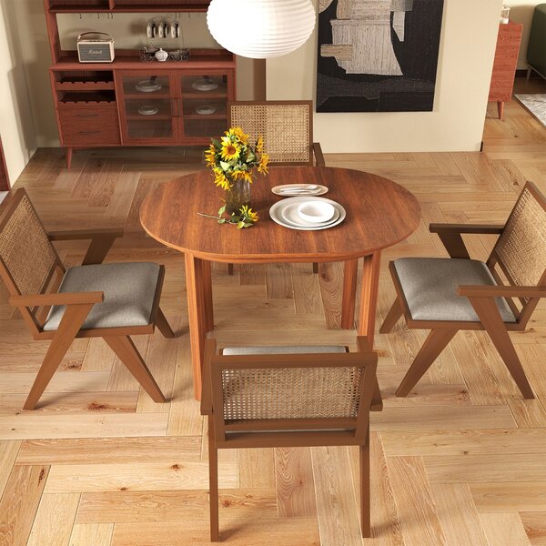 Costway Tavolo da cucina ovale con gambe in legno di caucciù per soggiorno, Tavolo da pranzo in legno per 2-4 persone Noce