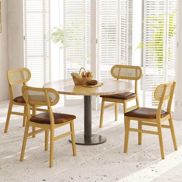 Costway Set 2 sedie da pranzo in legno con seduta imbottita e rivestimento in pelle sintetica, Sedie in stile metà secolo Marrone