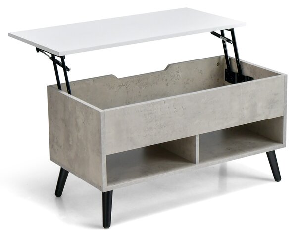 Costway Tavolino da caffè moderno con scomparto nascosto e 2 scaffali aperti, Tavolino per soggiorno in legno Grigio