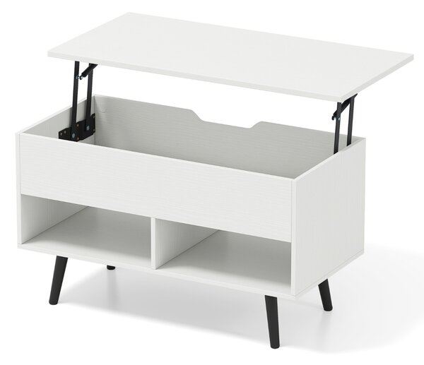 Costway Tavolino da caffè moderno con scomparto nascosto e 2 scaffali aperti, Tavolino per soggiorno in legno Bianco