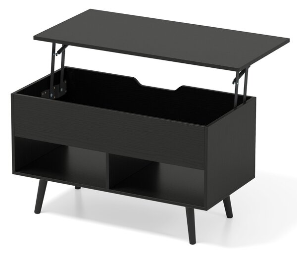 Costway Tavolino da caffè moderno con scomparto nascosto e 2 scaffali aperti, Tavolino per soggiorno in legno Nero