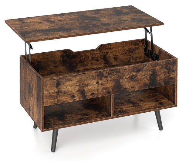 Costway Tavolino da caffè moderno con scomparto nascosto e 2 scaffali aperti, Tavolino per soggiorno in legno Marrone
