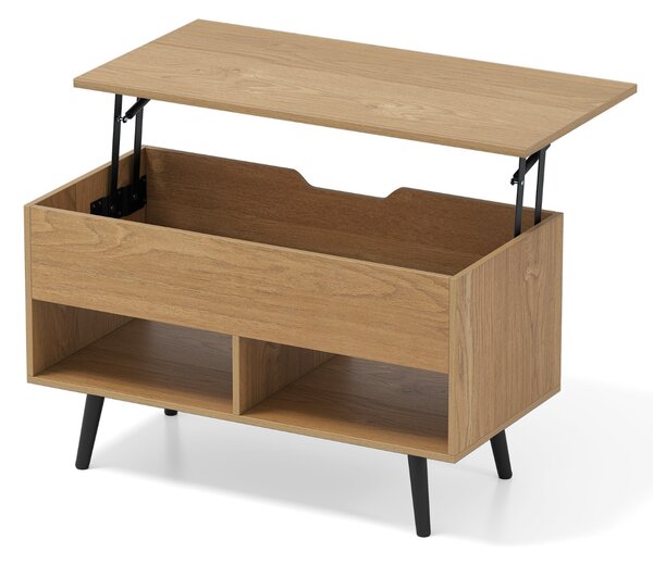 Costway Tavolino da caffè moderno con scomparto nascosto e 2 scaffali aperti, Tavolino per soggiorno in legno Naturale