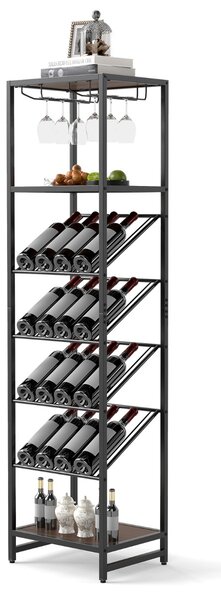 Costway Supporto per liquori con portabicchieri design anti-ribaltamento, Portabottiglie da vino indipendente a 7 livelli Nero