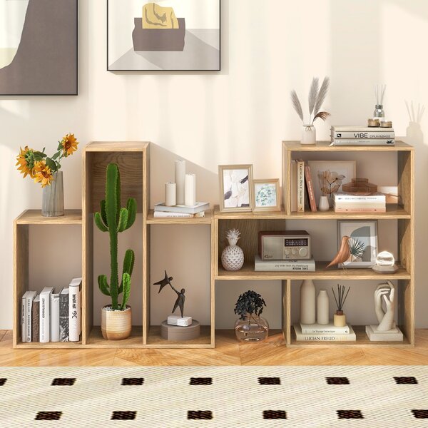 Costway Libreria concava a 3 ripiani da esposizione, Libreria angolare autoportante per soggiorno studio ufficio Naturale