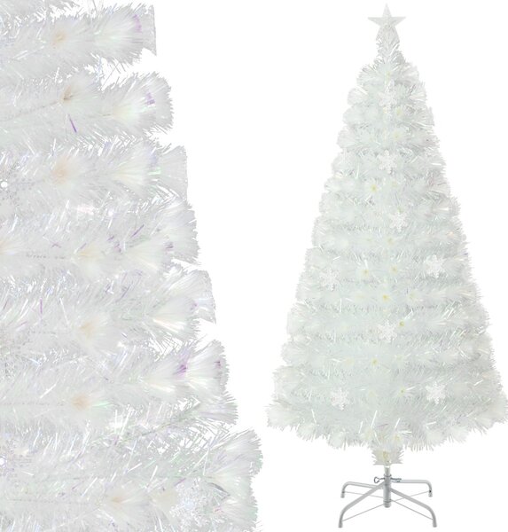 Costway Albero di natale in fibra ottica da 210cm con foglie iridescenti stella in cima e luci LED, Albero decorativo per feste Bianco