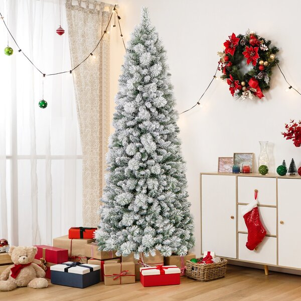Costway Albero di natale pop-up 210cm con aghi di pino luci led bianco caldo sezione pieghevole, Albero decorativo artificiale Verde