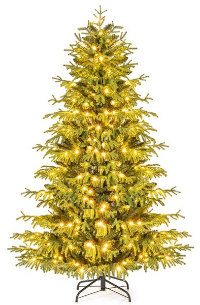 Costway Albero di natale pre-illuminato con 270 luci LED bianco caldo in metallo pieghevole, 180 cm albero di natale artificiale Verde