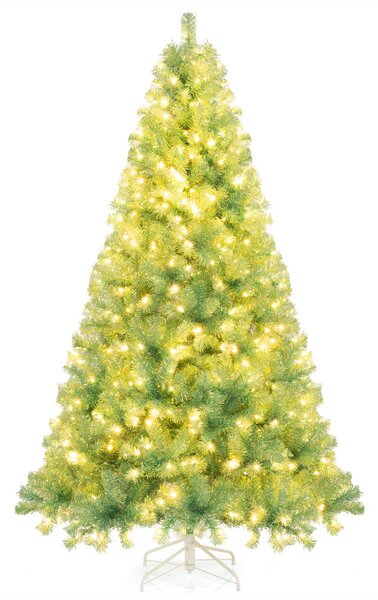 Costway Albero di natale preilluminato alto 225 cm con 1300 rami folti, Albero artificiale di 550 luci LED bianco caldo Verde