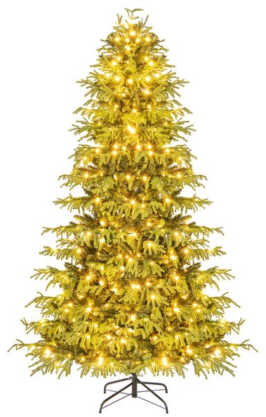 Costway Albero di natale pre-illuminato con 370 luci LED bianco caldo in metallo pieghevole, 210 cm albero di natale artificiale Verde
