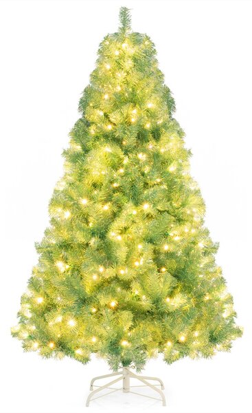 Costway Albero di natale preilluminato alto 180 cm con 688 rami folti, Albero artificiale di 250 luci LED bianco caldo Verde