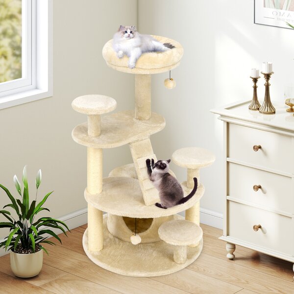 Costway Albero per gatti adulti con condominio e piattaforma imbottita, Centro attività per animali domestici interno Beige