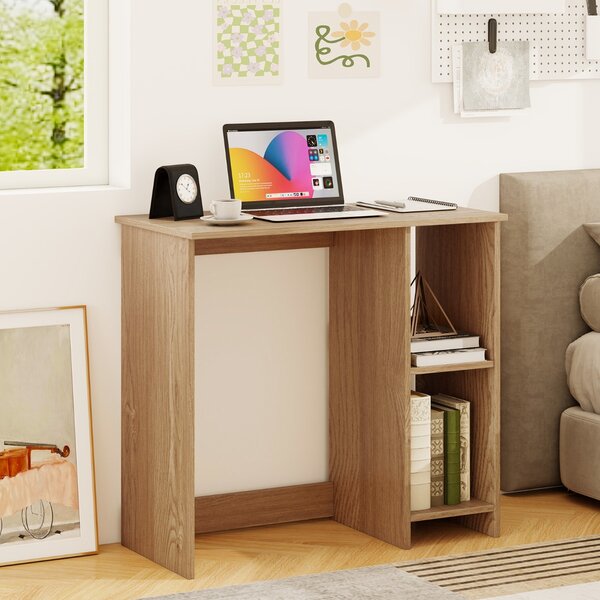 Costway Scrivania salvaspazio da casa e ufficio 80x40x74cm per ambienti piccoli, Scrivania per computer con 2 ripiani Naturale