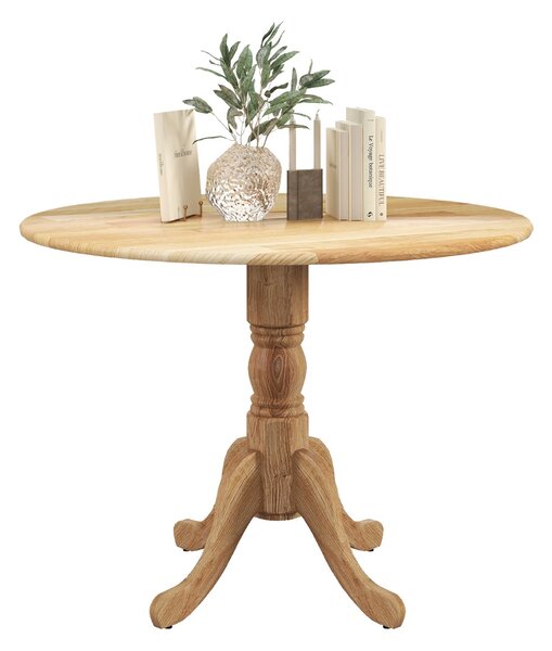 Costway Tavolo da cucina in legno di gomma con base a piedistallo per sala, Tavolo da pranzo rotondo 100 cm per 4 persone Naturale