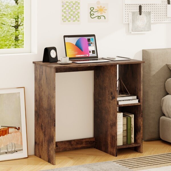 Costway Scrivania salvaspazio da casa e ufficio 80x40x74cm per ambienti piccoli, Scrivania per computer con 2 ripiani Marrone