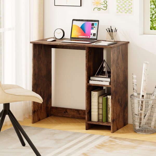 Costway Scrivania salvaspazio da casa e ufficio 80x40x74cm per ambienti piccoli, Scrivania per computer con 2 ripiani Marrone