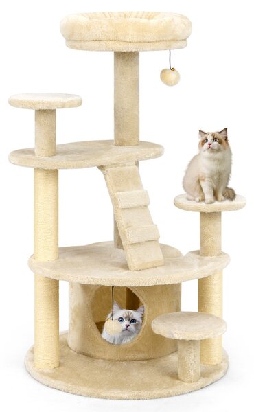 Costway Albero per gatti adulti con condominio e piattaforma imbottita, Centro attività per animali domestici interno Beige