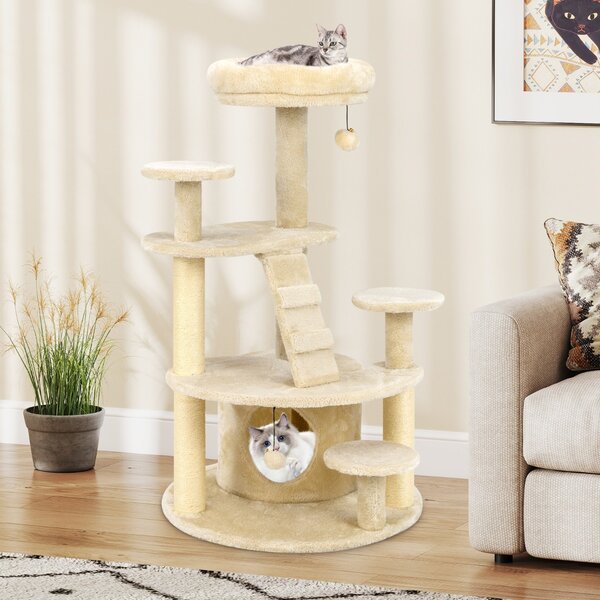 Costway Albero per gatti adulti con condominio e piattaforma imbottita, Centro attività per animali domestici interno Beige