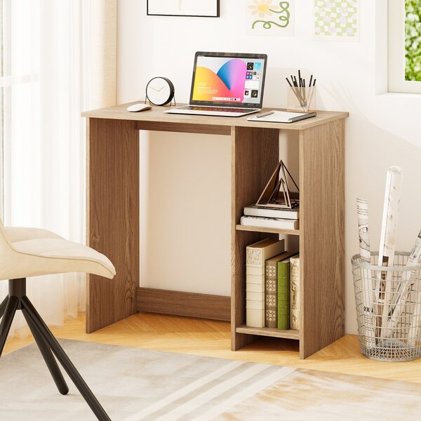 Costway Scrivania salvaspazio da casa e ufficio 80x40x74cm per ambienti piccoli, Scrivania per computer con 2 ripiani Naturale