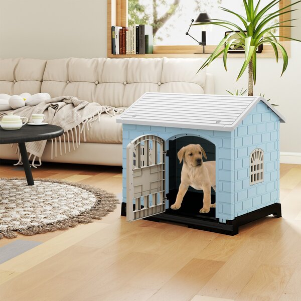 Costway Gabbia impermeabile per animali con vassoio toilette rimovibile, Cuccia pieghevole in plastica per cani piccoli e gatti Blu chiaro