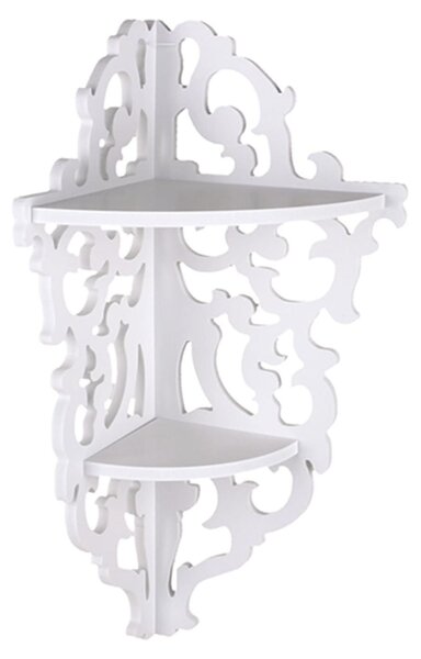 Omgoods - Scaffale angolare in legno bianco a 2 ripiani - Scaffale da parete moderno per bagno e cucina