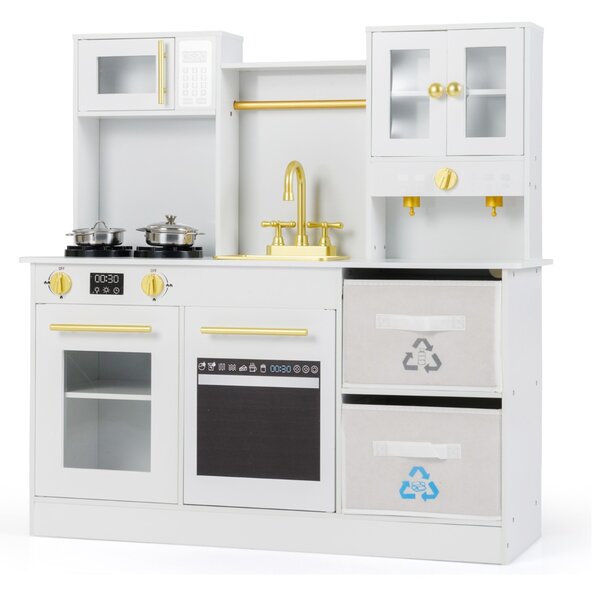 Costway Cucinetta in legno con fornelli con suoni e luci e macchina da caffè, Gioco cucina di ruolo per bambini 3+ anni Bianco
