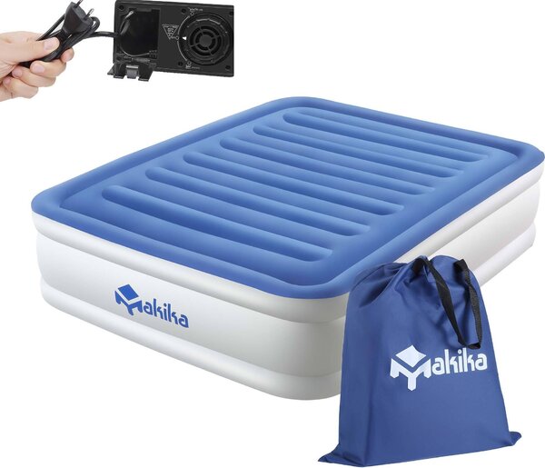 Materasso gonfiabile Makika / letto ad aria autogonfiante matrimoniale - blu / bianco