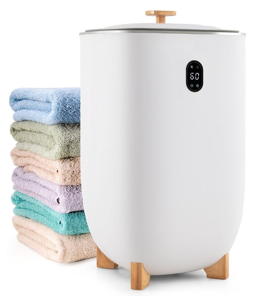 Costway Secchio scaldasalviette con timer da 20-90 minuti e modalità asciugatura 2-5 ore, Secchio scaldasalviette grande da 35l Bianco
