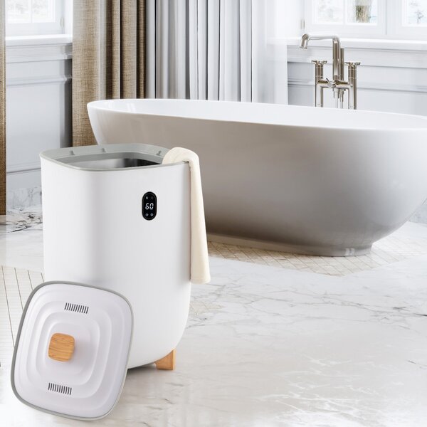 Costway Secchio scaldasalviette con timer da 20-90 minuti e modalità asciugatura 2-5 ore, Secchio scaldasalviette grande da 35l Bianco