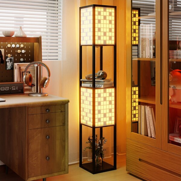 Costway Lampada da terra paralumi decorati e interruttore a pedale con 2 ripiani, Lampada da terra per soggiorno camera da letto Quadro