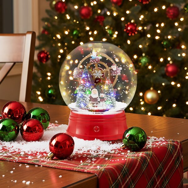 Costway Lampione stradale musicale di natale nevicata soffiante e 15 luci LED colorate, Globo della neve su supporto con babbo natale e ruota panoramica