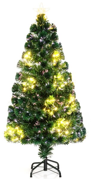 Costway Albero di natale in fibra ottica da 120cm pre-illuminato con luci a stringa stella sulla cima, Albero natale artificiale