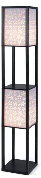 Costway Lampada da terra paralumi decorati e interruttore a pedale con 2 ripiani, Lampada da terra per soggiorno camera da letto Disegno a fiori